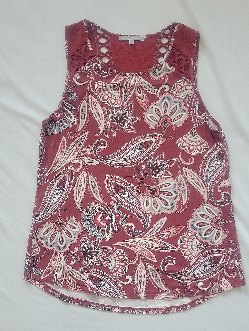 Daniel Rainn Rust Paisley Crochet Yoke Tank